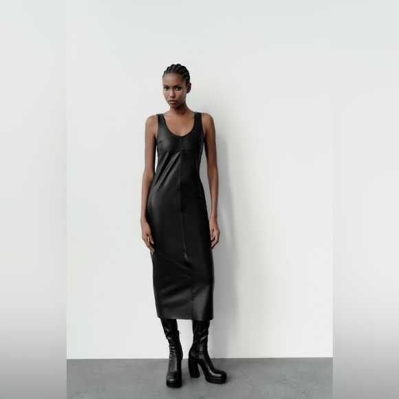 NWT Zara Faux Leather Midi Dress - Picture 6 of 10